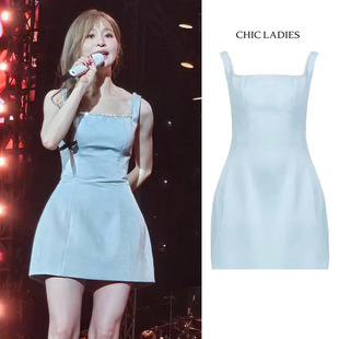 法式 王心凌同款 方领连衣裙女高级感生日礼服裙显瘦气质a字短裙子