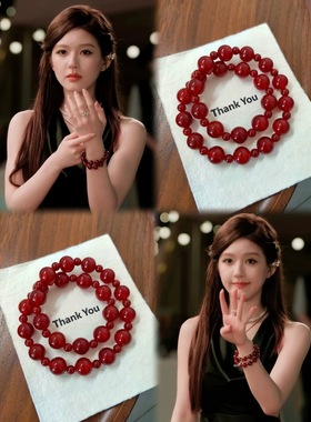 许我耀眼赵露丝同款天然红玛瑙手串女款单圈手链本命年转运珠手饰