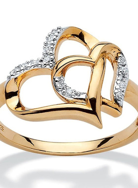 fashion cate Double Heart Finger Ring For Women CZ Zirconia
