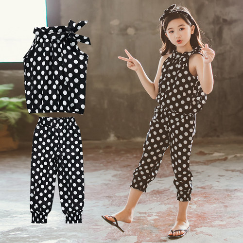 Kids Summer Clothes Girls Dot  Girls Outfits Vest + Short Ou