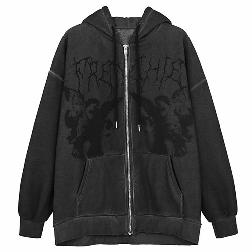 Women Hip-Hop Street Hoodie Jacket Dark Angel Print Harajuku