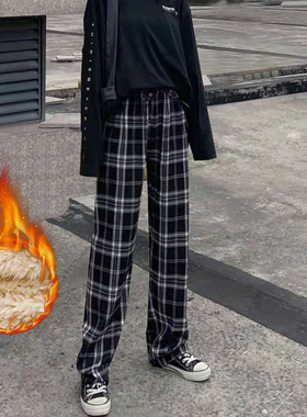 Lucyever 2022 New Oversize Plaid Pants Women Casual Loose Wi