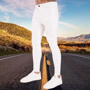 Fashion Casual White Ripped Jeans For Men Jeans Pants Slim S