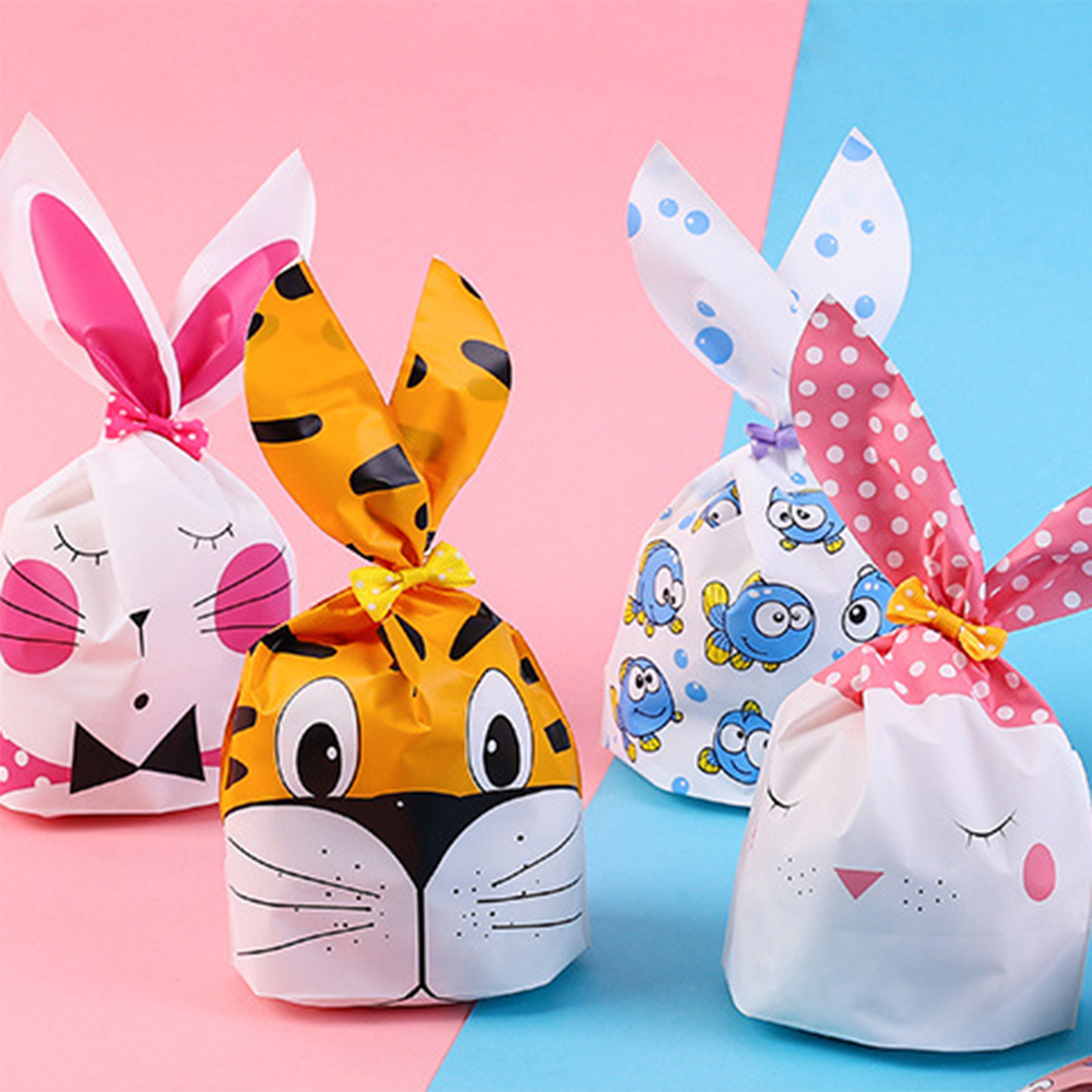 50 Pieces/batch Easter Cute Bunny Ear Bag Cookies Plastic Ba