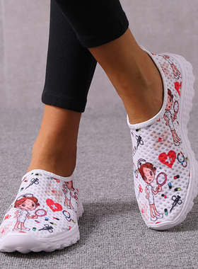 Rimocy Nurse Shoes Women Print Breathable Sneakers Woman Sli