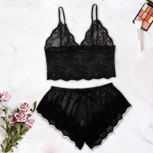New Lace Pijama Dot Print Women's Pajama Sets V-Neck Stch Sa