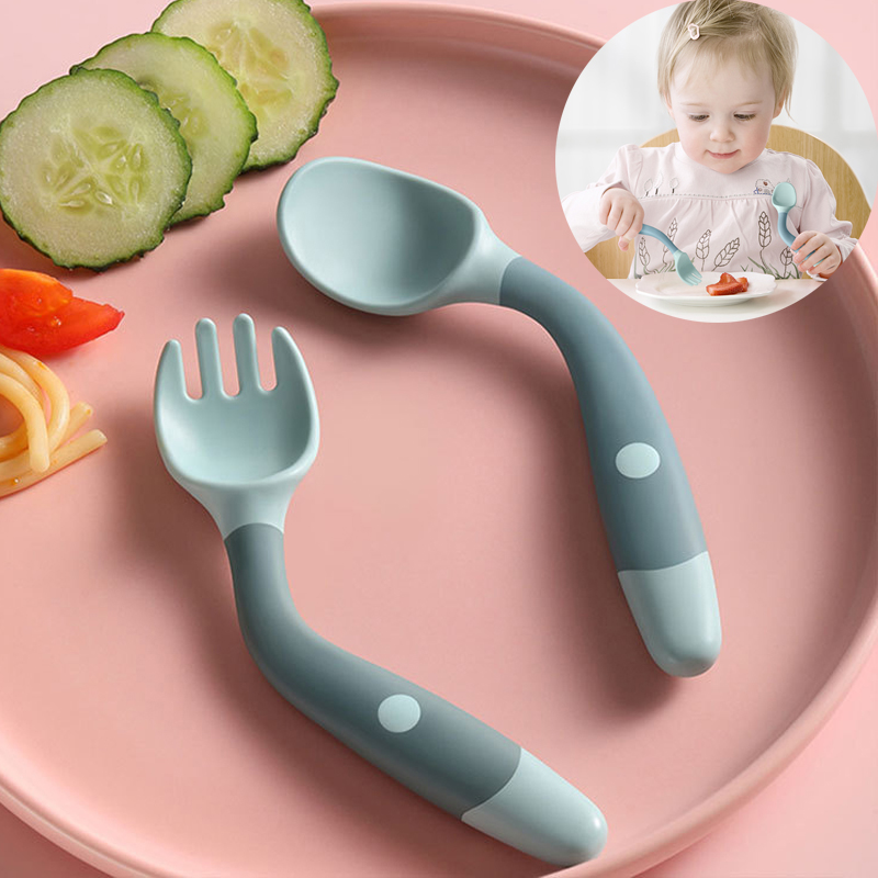 2PCS Silicone Spoon Fork for Baby Utensils Set Auxiliary Foo