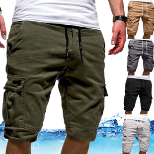 Men's Shorts Green Cargo Shorts Summer Bermudas Male Flap Po