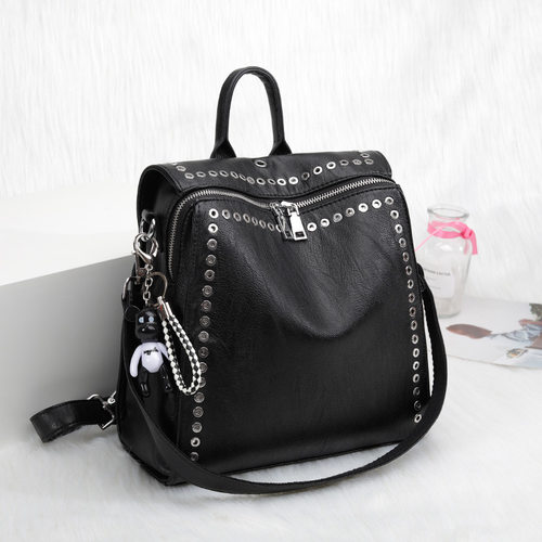 New Women Genuine Leather Backpack Rivet Multifunctional Bac
