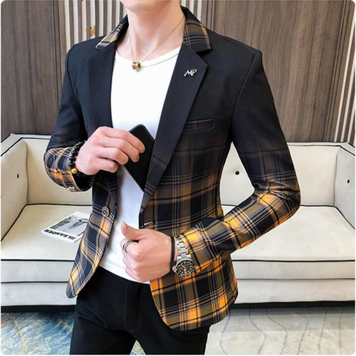 2021 Spring Men's Plaid Blazer Fashion Business Casual Men's