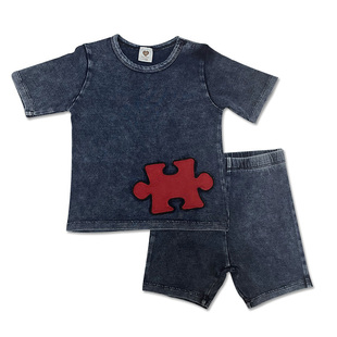 Baby summer clothes set top and pants knitted denim kids clo