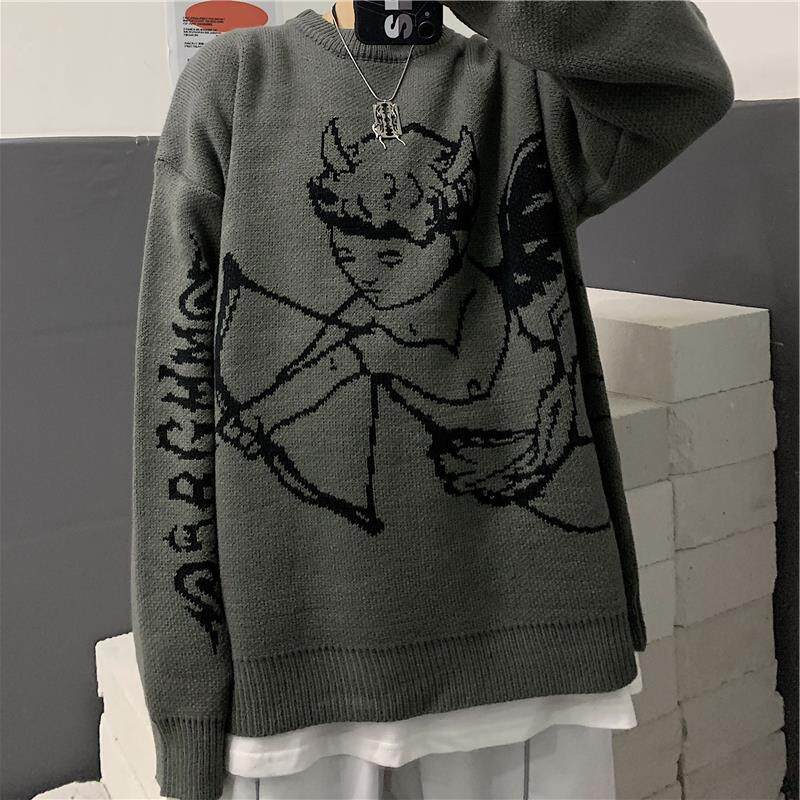 Y2K Punk Harajuku Angel Hip Hop Set Crew Neck Pullover Coupl