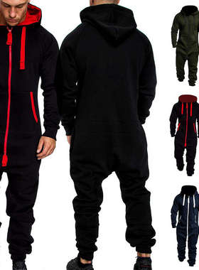 Autumn Winter Hoodies Overalls For Men Splicing Jumpsuit Lon