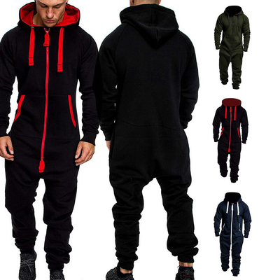 Autumn Winter Hoodies Overalls For Men Splicing Jumpsuit Lon