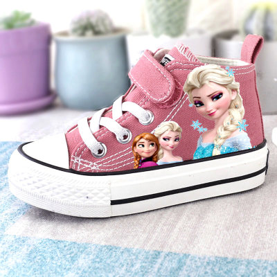 cartoon girl princess elsa shoes high-top children's canvas