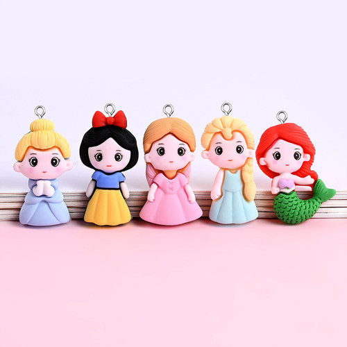 10pcs Cute Cartoon Princess Resin Charms For Earring Keychai