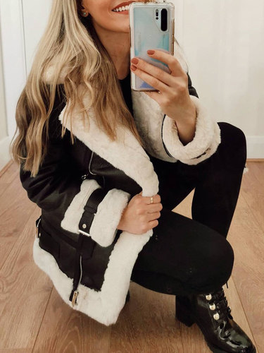 Ailegogo Autumn Winter Coat Women Pu Faux Soft Leather Black