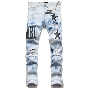European Jean Hombre Letter Star Jean Men Embroidery Patchwo