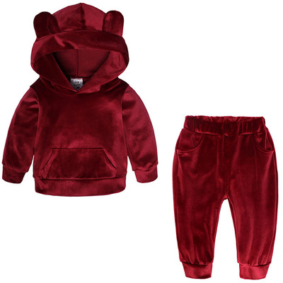 Baby Boys Girls Velvet Hooded Clothing Set Kids Jacket Coat