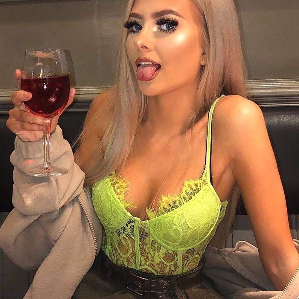 BKLD Sheer Neon Lace Bodysuit Women Sexy Spaghetti Strap V-n