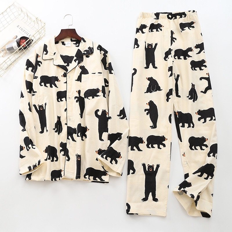 Cute white bear 100% brushed cotton men pajama sets Autumn C