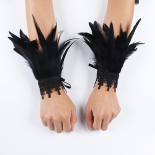 Punk Gothic Gloves Feather Wrist Cuff Carnival Stage Show Sh