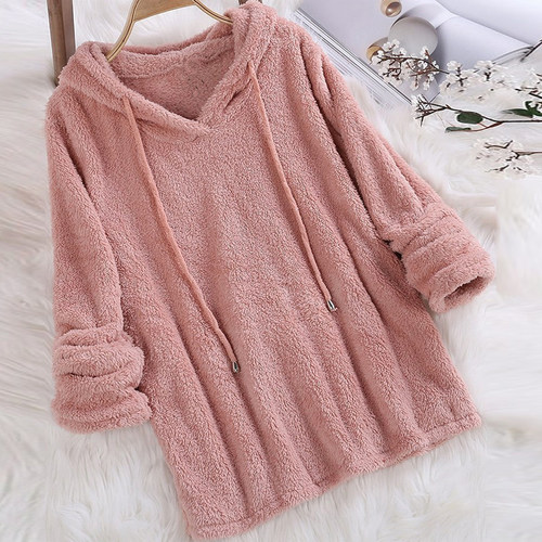 Women Long Sleeve Plush Hoodies Lady Autumn Winter Warm Soli