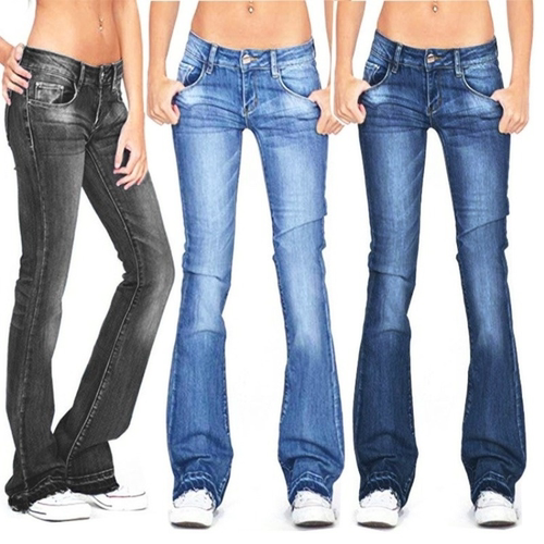 Black Low Rise Flared Jeans Women Spring Summer Casual Vinta
