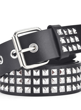 Women Belt Punk Hardware Jeans Belt Square Beads Rivet Belt