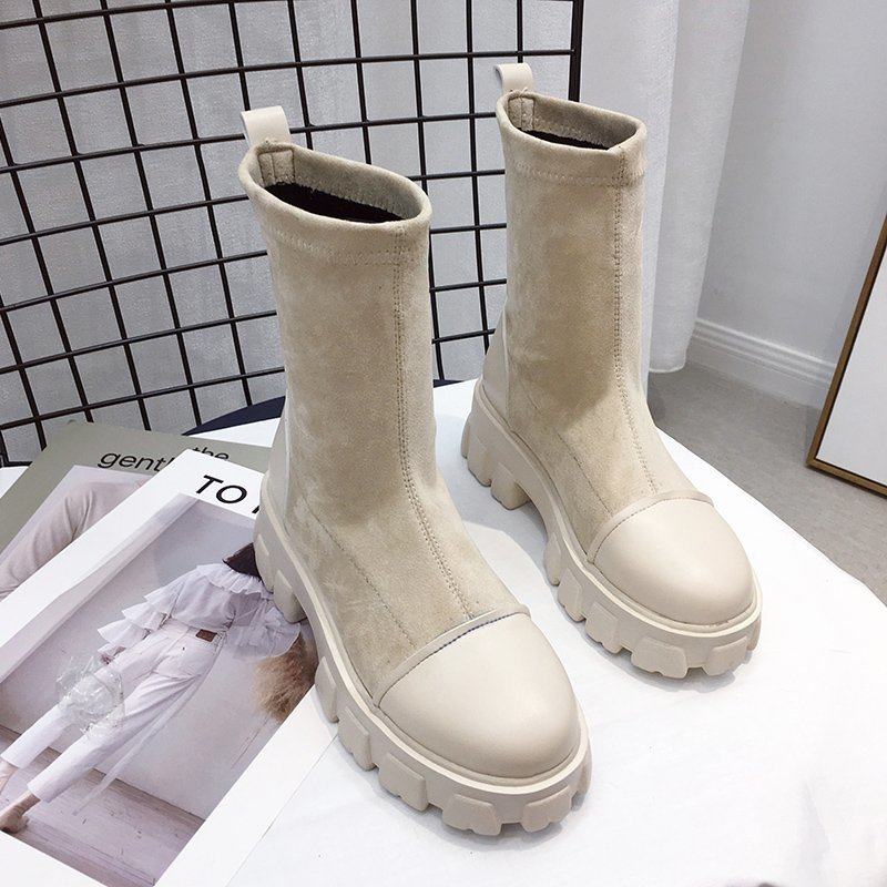 Black Sock Boots Women  New Punk Gothic Shoes Ankle Boots Pl图片