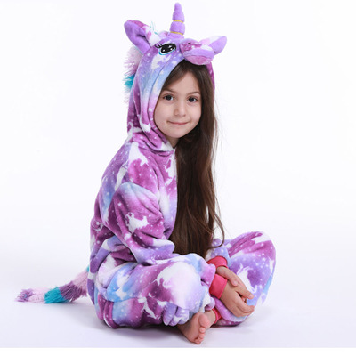 Flannel animal Children Pajamas Set Winter Hooded Animal Uni