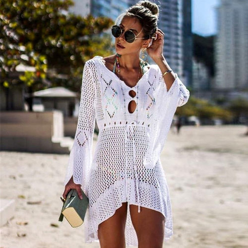 New Crochet Cover Up Lace Hollow Swimsuit Beach Dress Women
