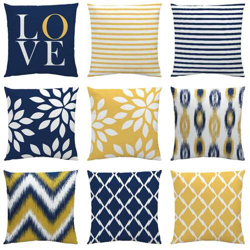Geometric Cushion Blue Yellow Geometry Decorative Pillows Li