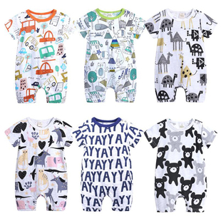 Cartoon Baby Onesies Short Sleeve Romper Cotton Knitted Brea