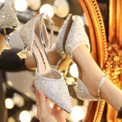 Rimocy Bling Shiny Women Pumps 2022 New Ankle Strap Crystal