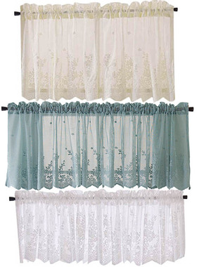 Modern Lace Jacquard Window Curtain Valance Lace Hem Coffee