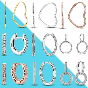 2022 Charm Double Hoop Earrings 925 Silver Fit Original Bran