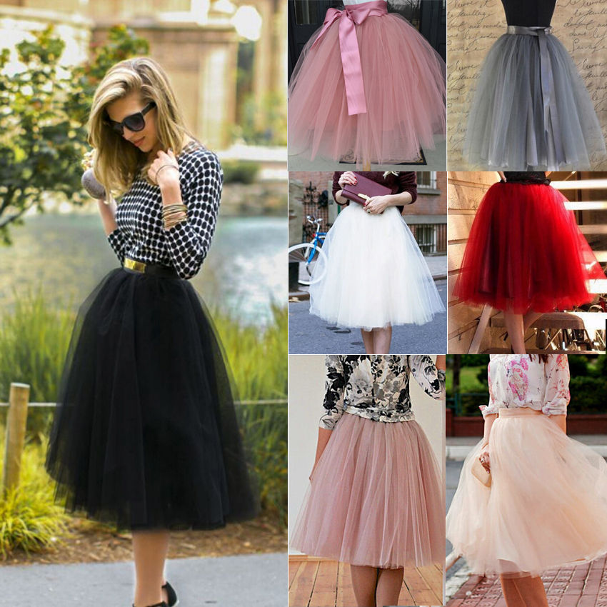 7 Layers Midi Tulle Skirt for Girls Fashion Tutu Skirts Wome