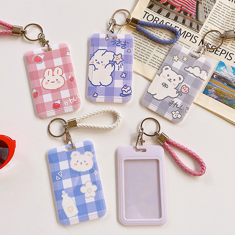 Women Men Business Card Holder Cartoon Cute Retractable Cred