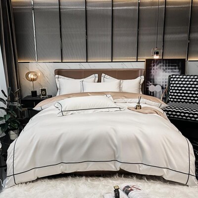White Gray Egyptian Cotton Hotel Duvet Cover set 600TC Long