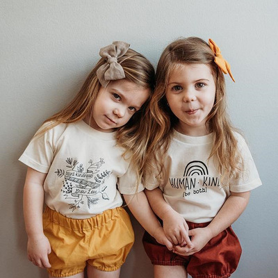 Girls White T Shirt Fashion Print Kids Girl Short Sleeve T-s