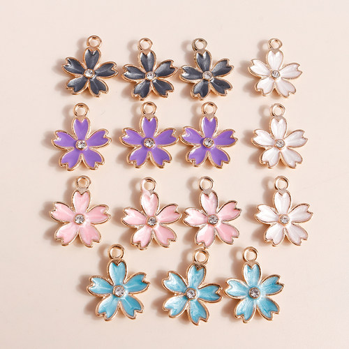 10pcs 14*17mm Fancy Pink Crystal Flower Charms for Jewelry M