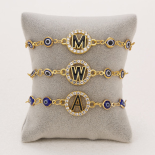 ndy A-Z Letter Turkish Evil Eye Bracelet Shiny Rhinestone Lu