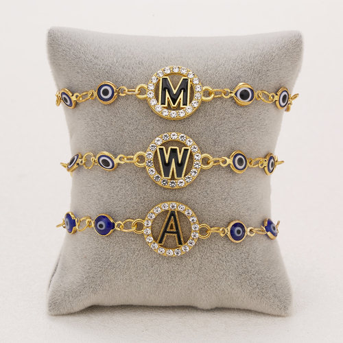 ndy A-Z Letter Turkish Evil Eye Bracelet Shiny Rhinestone Lu