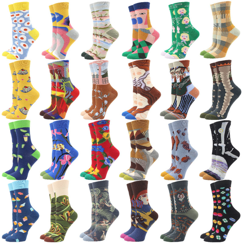 Contton Socks Women Funny Harajuku Colorful Socks Cute Egg F