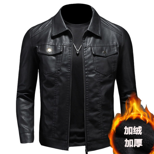 Hot Sale Collection Leather Jacket Plus Velvet Men Winter Mo