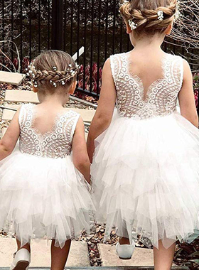Girls Fluffy Cake Smash Dresses For Kids Toddler Lace Backle