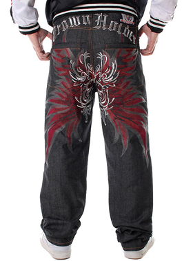 Mens Jeans Top Rushed Stripe Loose Hip Hop Jeans Men Printed