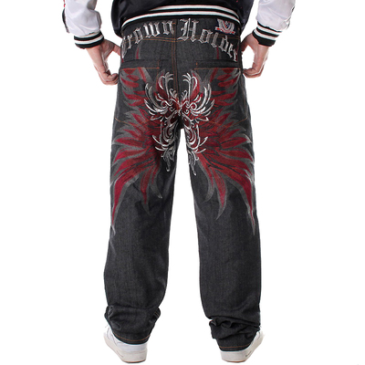 Mens Jeans Top Rushed Stripe Loose Hip Hop Jeans Men Printed