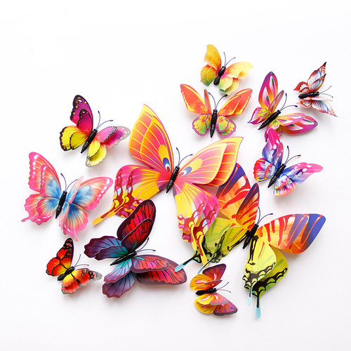 New style 12Pcs Double layer 3D Butterfly Wall Sticker on th